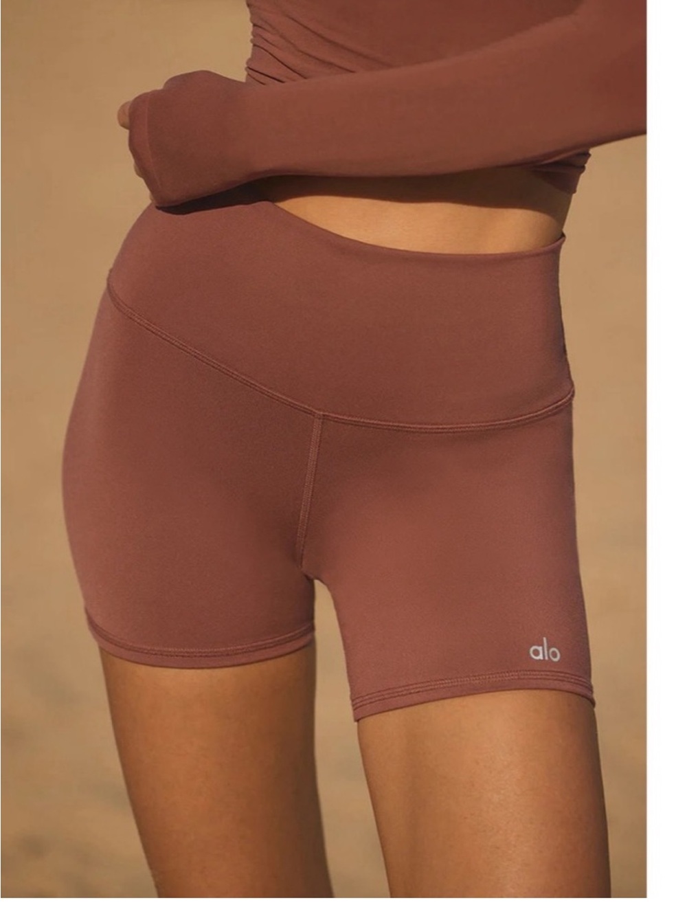 ALO Yoga Women's High-Rise Bike Shorts in Dusty Rose Brown